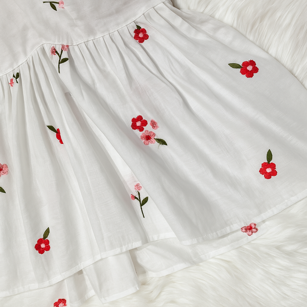 Chic & Comfy: Floral Threadwork Halter Top in White Cotton