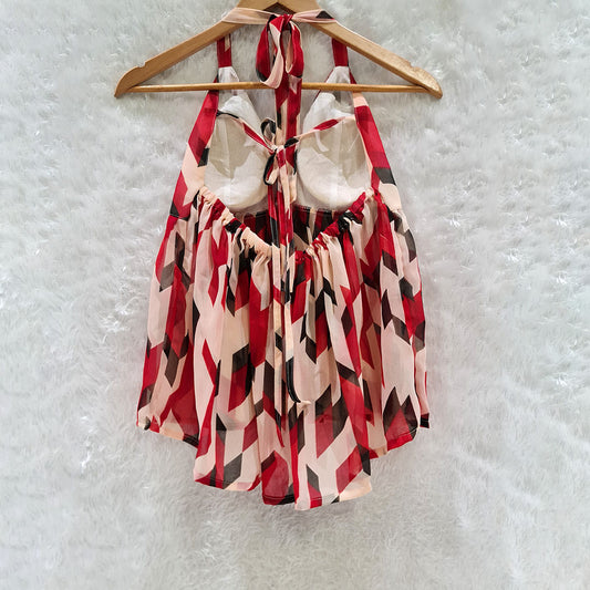 Multy Print Halter Neck Chiffon Padded Top