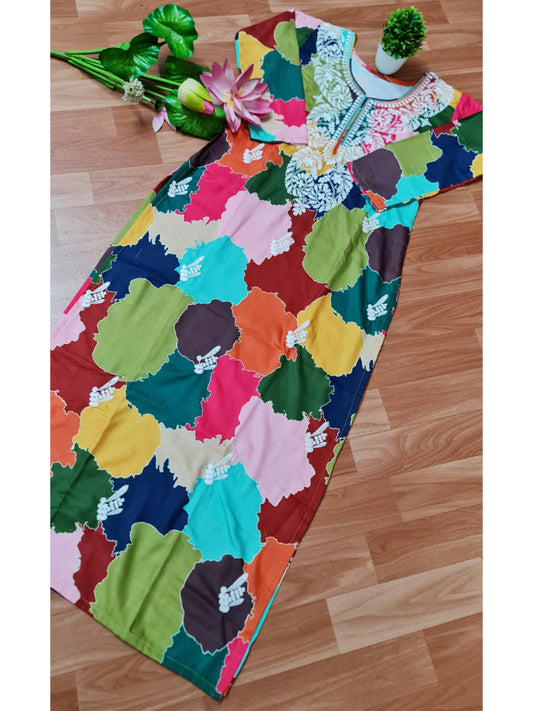 Printed Aya Mulmul Muslin Straight Chikankari Kurti