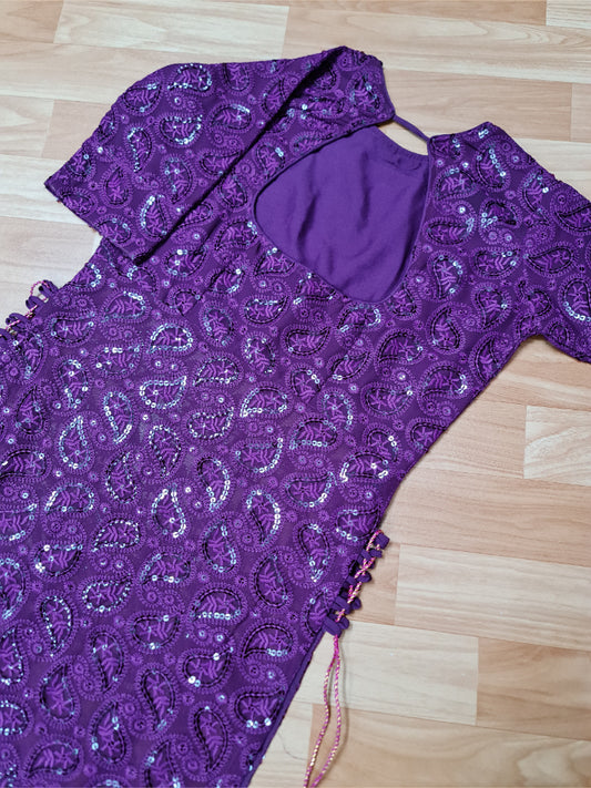 Purple Bodyfit Side Tassel Chikankari Long Kurti
