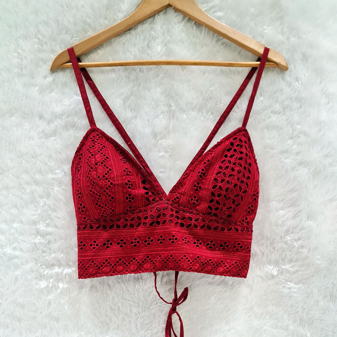 Biege Embroidery Shirt & Red Hakoba Chikan Bra Combo