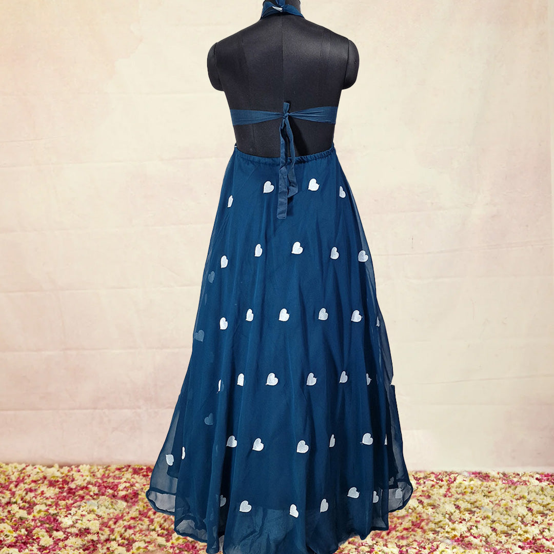 Rama Green Heart Embrodiered Halter Neck Padded Maxi Gown
