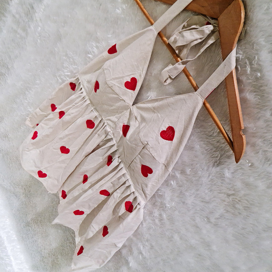 Milky White Heart Embrodired Padded Halter Neck Cotton Top
