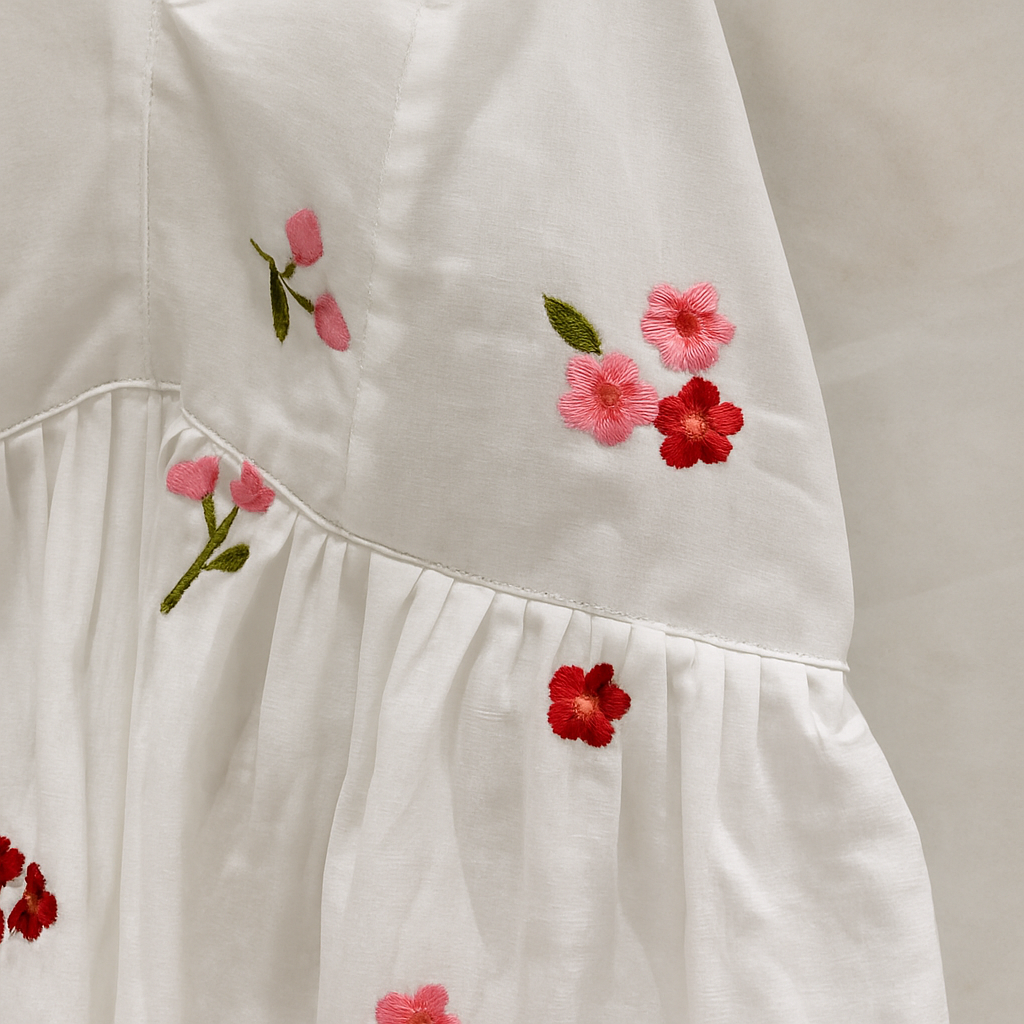 Chic & Comfy: Floral Threadwork Halter Top in White Cotton