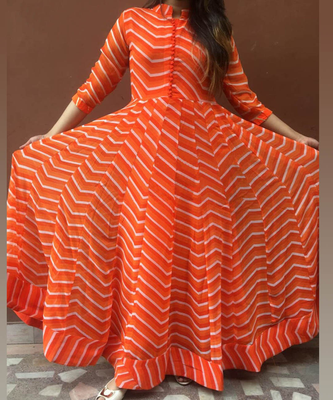 Digital print work faux georgette Indo-western readymade gown, blending traditional and contemporary styles elegantly.