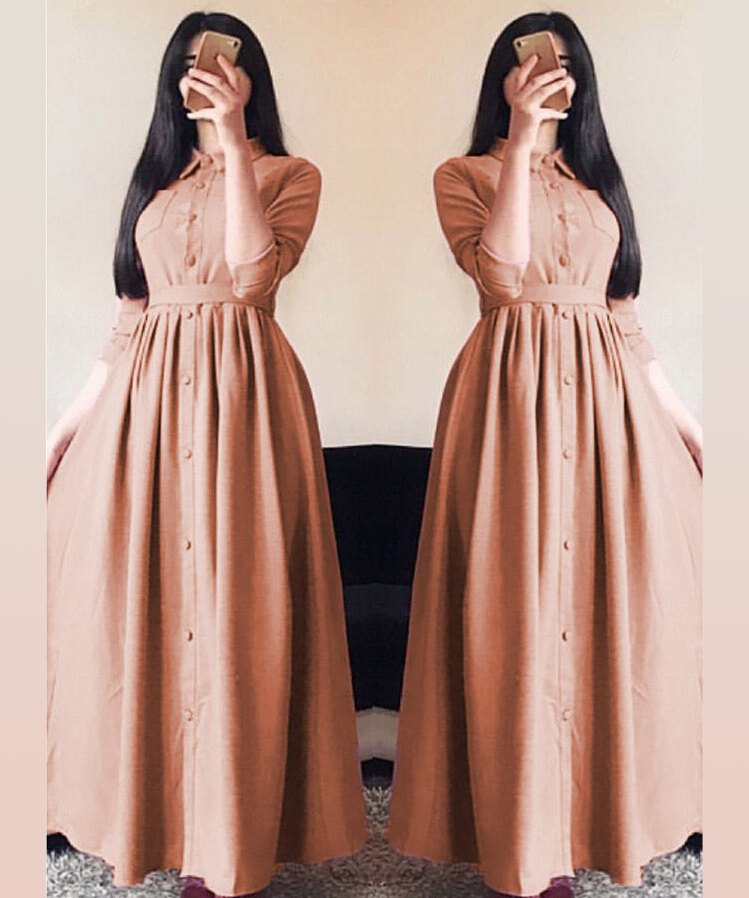 Glorious dark peach linen silk designer wear western gown, exuding elegance and sophistication.