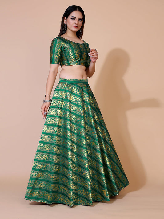 Green lehenga set with ready-to-wear blouse and dupatta.