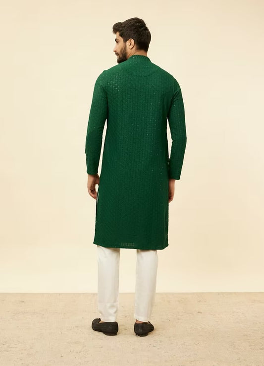Men Green Chikankari Kurta