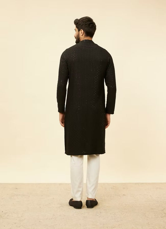Men Black Chikankari Kurta