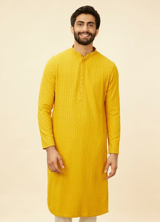 Men Yellow Chikankari Kurta