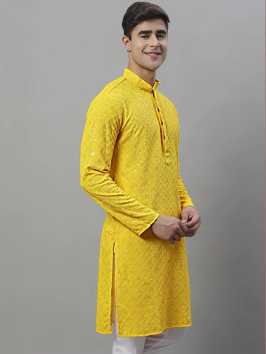 Men Yellow Chikankari Kurta