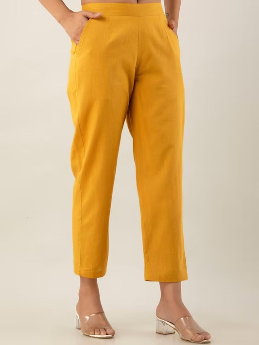Yellow High-Rise Easy Wash Pure Cotton Regular Pant