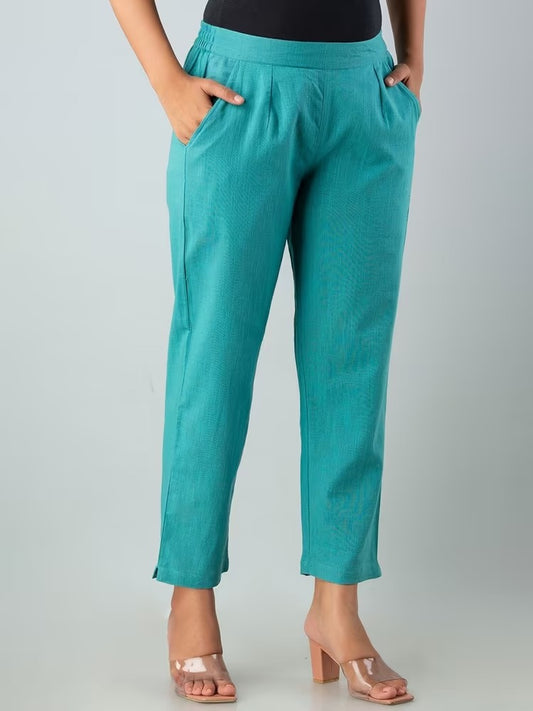Rama Green High-Rise Easy Wash Pure Cotton Regular Pant