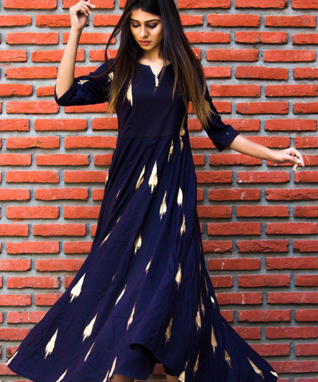 Printed floor-length long rayon gown, perfect for casual and comfortable wear.