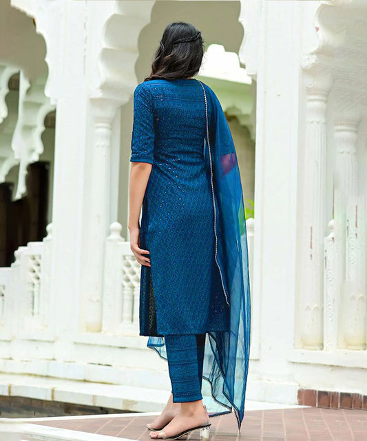 Rayon Blue Chikankari Salwar Suit featuring intricate embroidery and a stylish design