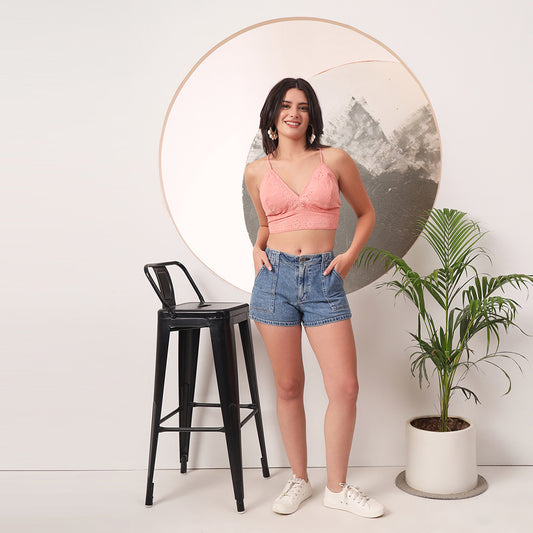 Peach Gajri Mull Cotton Hakoba Shirt and Cotton Bra Combo