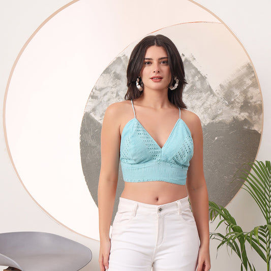 Combo of Aqua Blue Hakoba Shirt and Hakoba Cotton Bra
