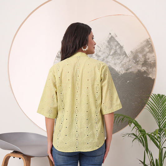 Pista Green Mull Coton Hakoba Shirt and Hakoba Cotton Bra Combo