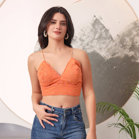 Pure Mull Cotton Orange Hakoba Shirt and White Hakoba Cotton Bra