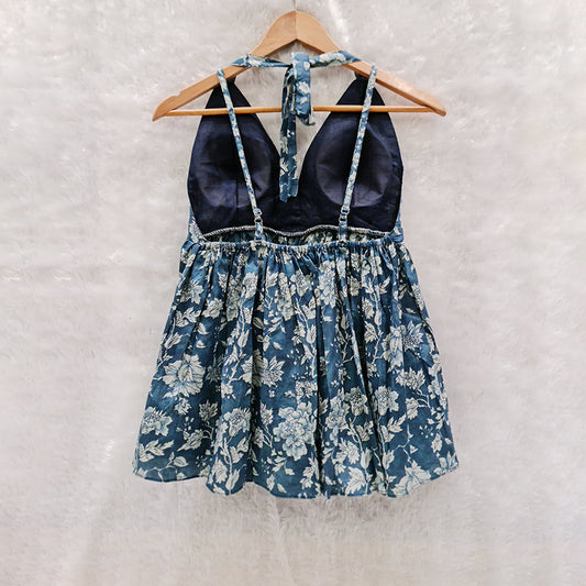 Ocean Blue Cotton Halter Neck Removable Padded Top