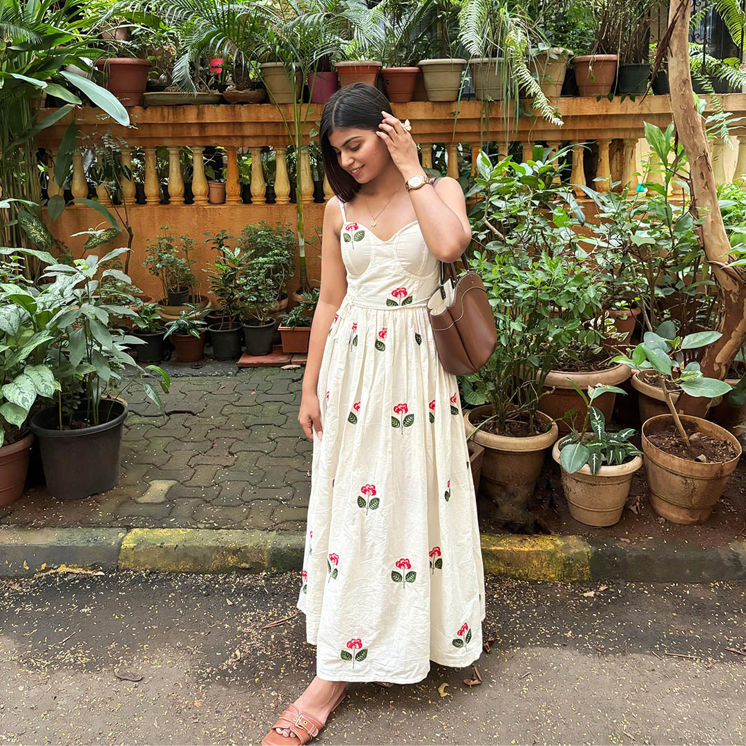 Pure Mull Cotton Embrodiered Corset Dress Westoraa Pure Mull Cotton Embrodiered Corset Dress Westoraa