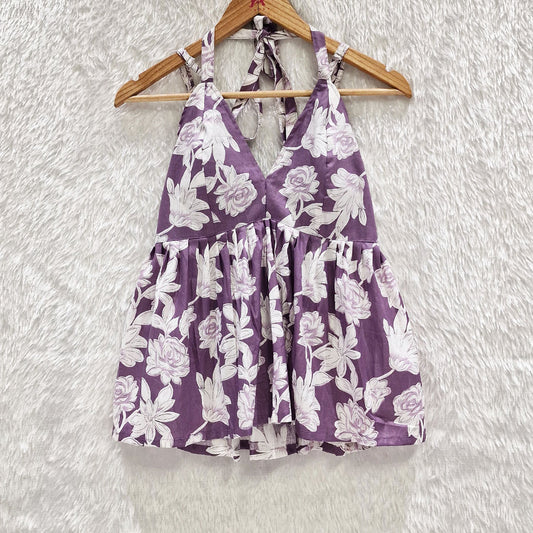 Lavender Flower Halter Neck Cotton Removable Padded Top