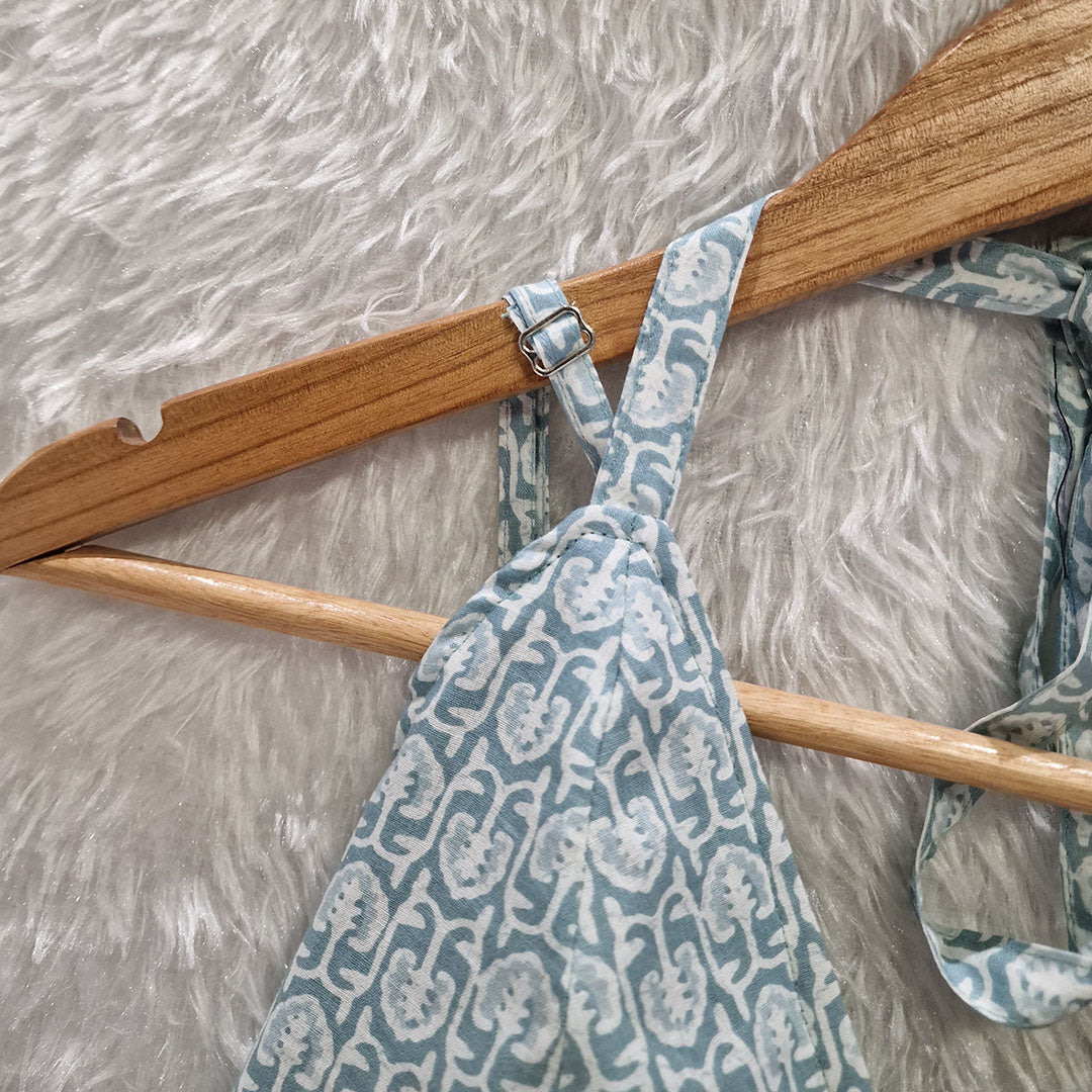 Aqua Blue Cotton Halter Neck Removable Padded Top