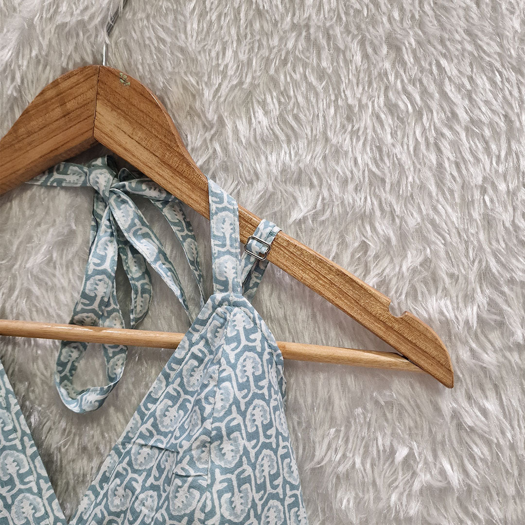Aqua Blue Cotton Halter Neck Removable Padded Top