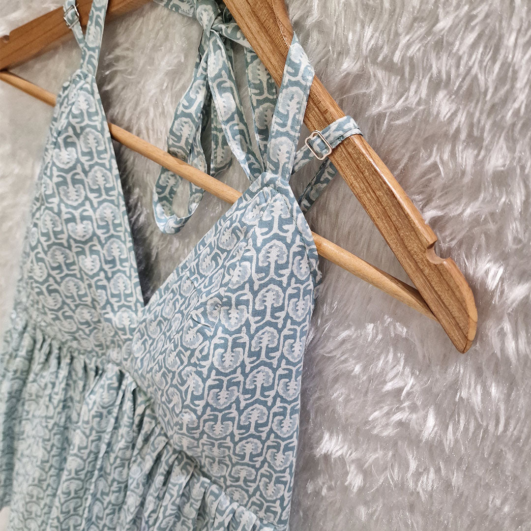 Aqua Blue Cotton Halter Neck Removable Padded Top