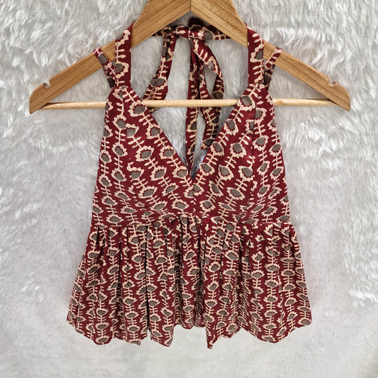 Maroon Cotton Halter Neck Removable Padded Top