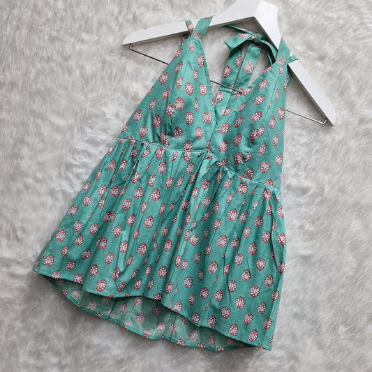 Aqua Green Cotton Halter Neck Removable Padded Top