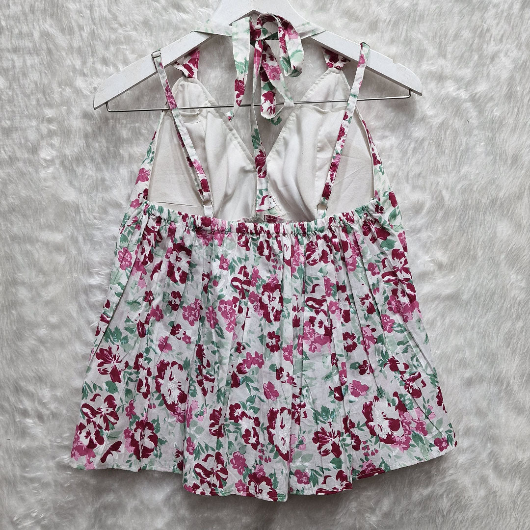 Multy Color Floral Printed Halter Neck Cotton Removable Padded Top