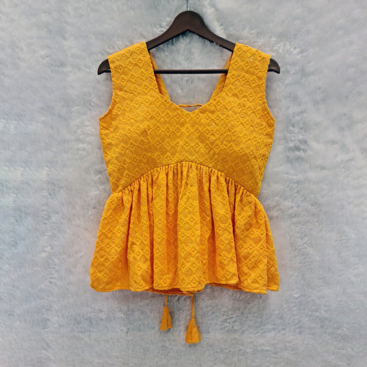 Yellow Cotton Chikankari Top