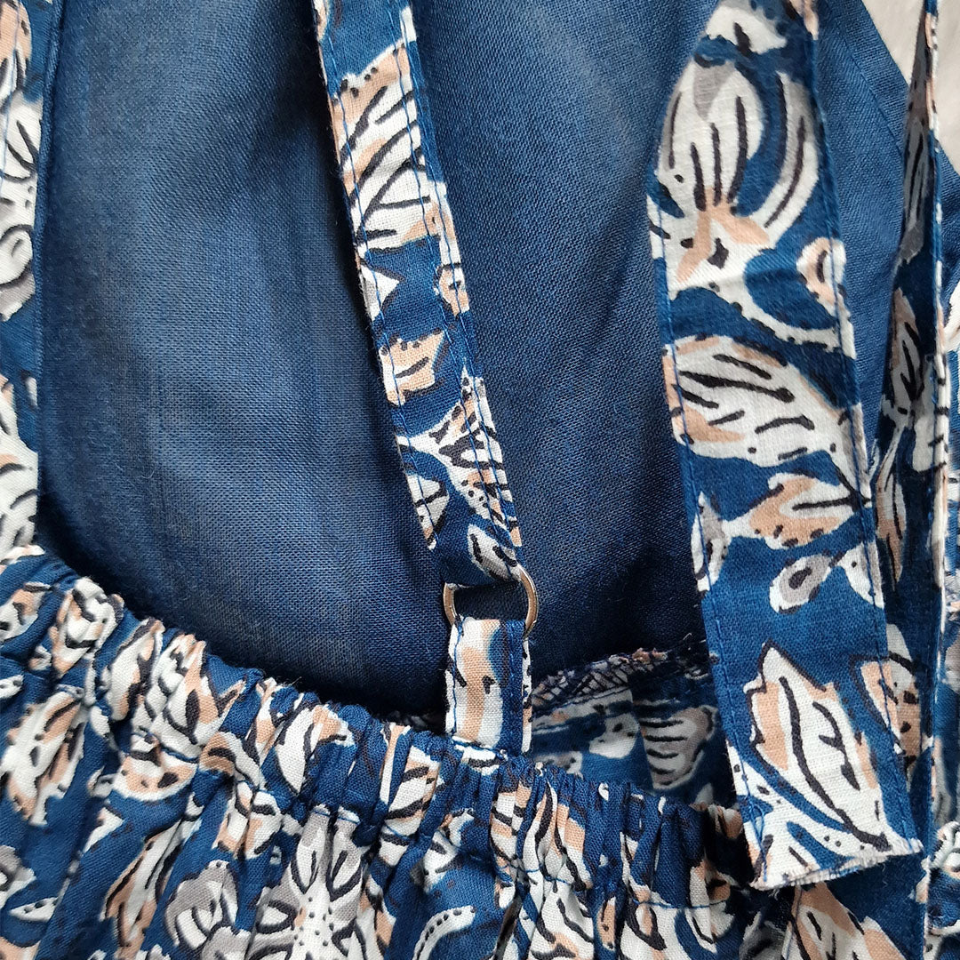 Navy Blue paisley Printed Cotton Halter Neck Removable Padded Top