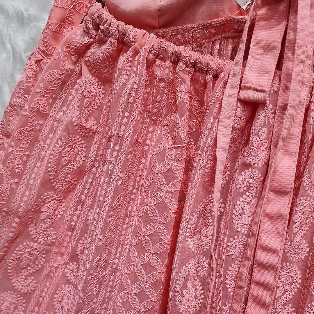 Peach Chikankari Chiffon Halter Neck Removable Padded Top