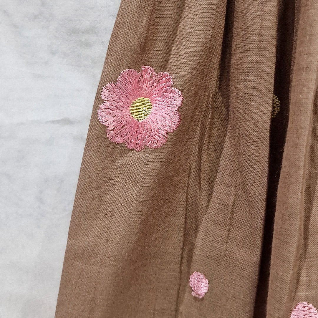 Earthy Bloom – Brown Halter Neck Cotton Top with Floral Embroidery