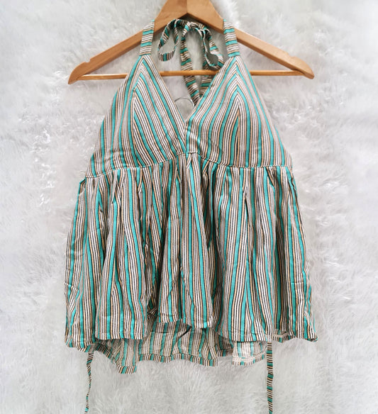 Stripes Cotton Halter Neck Removable Padded Top