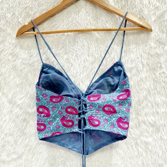 Paisley Printed Cotton V-Shape Bralette Top