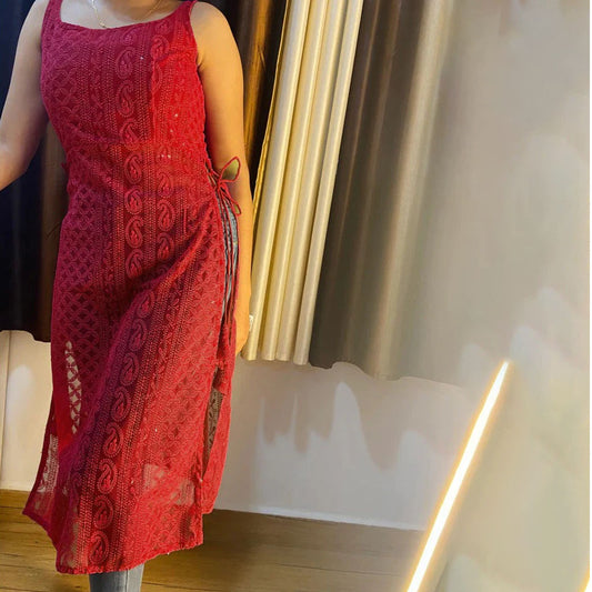 Georgette Chikankari Long Kurti