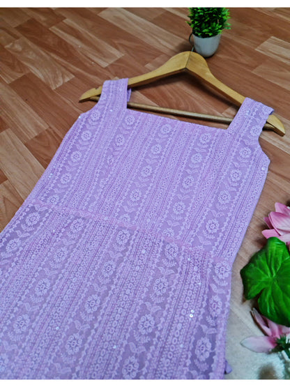 Lavender Bodyfit Side Tassel Long Chikankari Kurti
