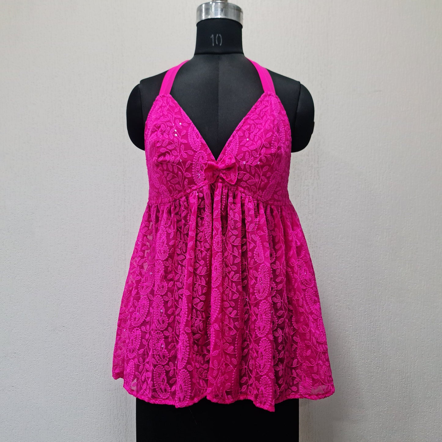 Magenta Chikankari Siffon Halter Neck Top