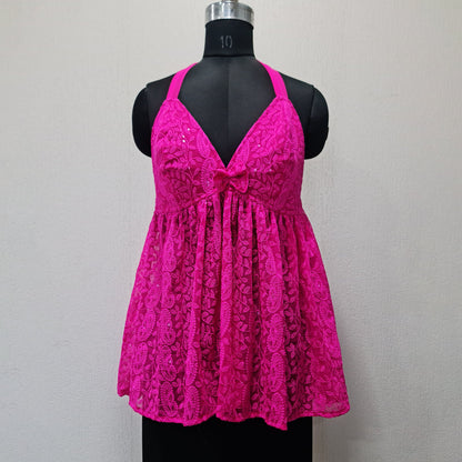 Magenta Chikankari Siffon Halter Neck Top