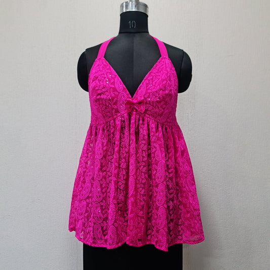 Magenta Chikankari Siffon Halter Neck Top