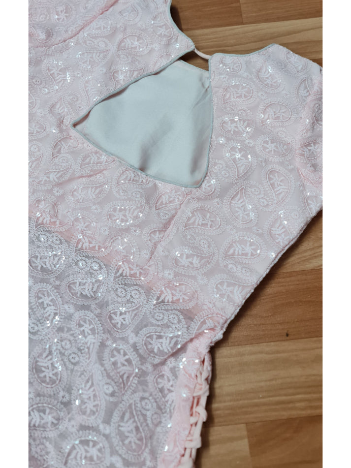 Peach Bodyfit Side Tassel Long Georgette Kurti