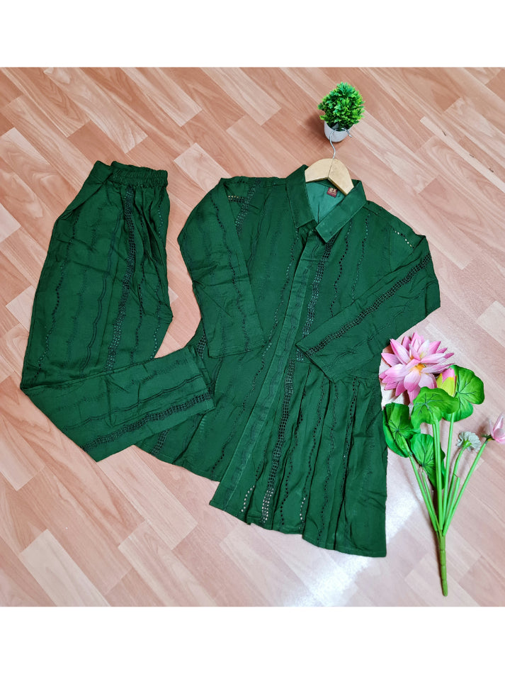 Dark Green Eyelet Co-Ord Set