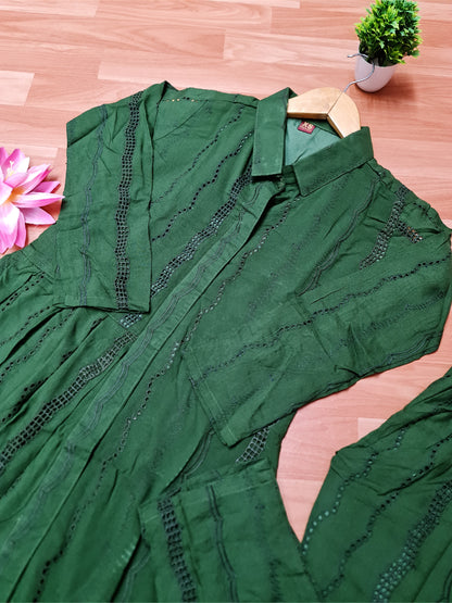 Dark Green Eyelet Co-Ord Set