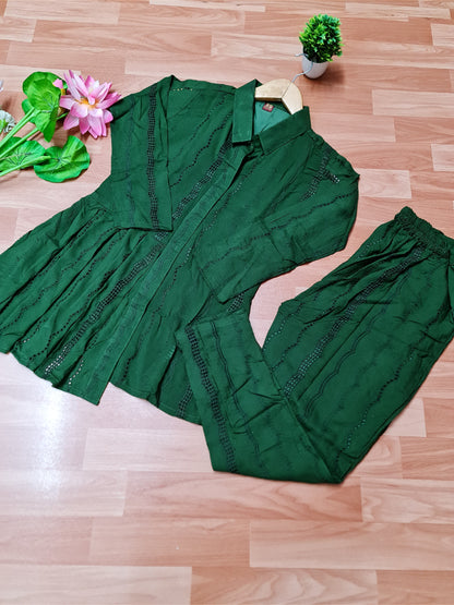 Dark Green Eyelet Co-Ord Set