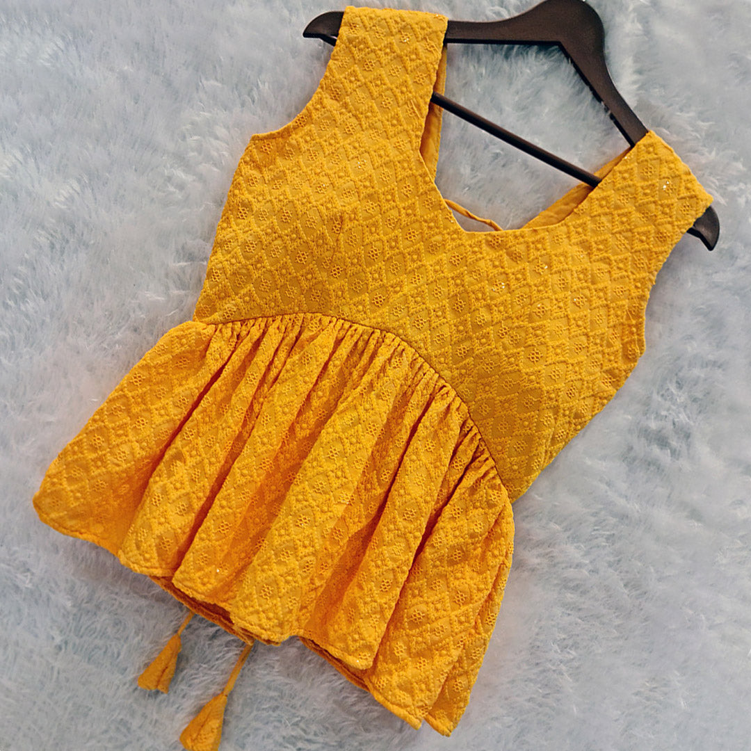 Yellow Cotton Chikankari Top