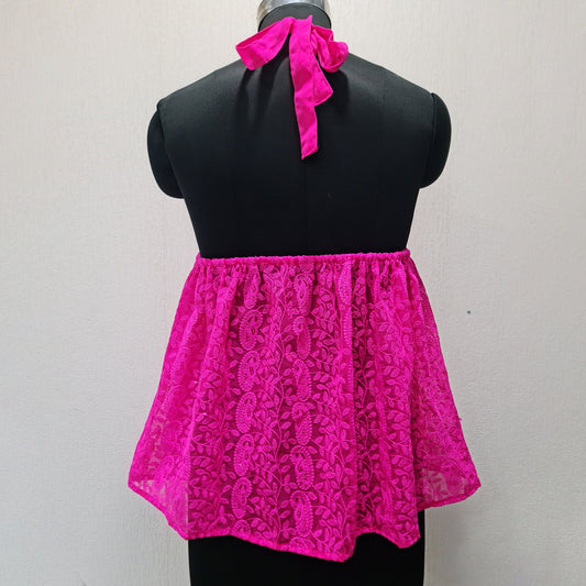 Magenta Chikankari Siffon Halter Neck Top
