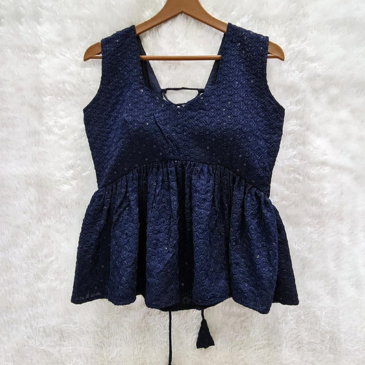Navy Blue Cotton Chikankari Top